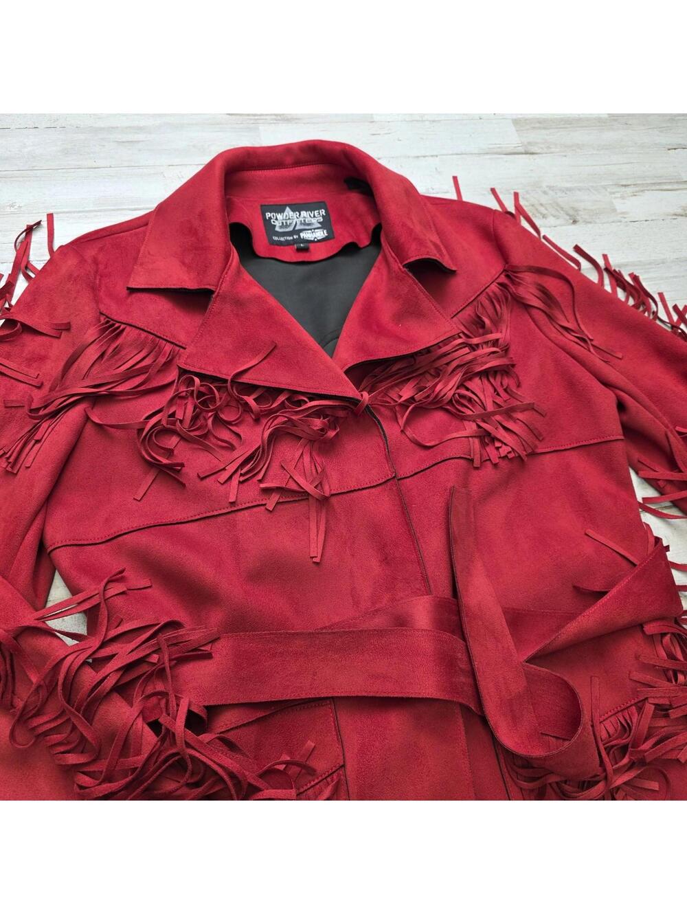 Powder River Outfitters Faux Suede Fringed Coat Jacket LG Western Boho Cowgirl - Picture 3 of 9